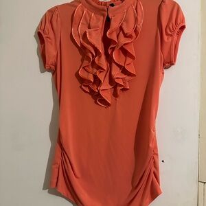 HeartSoul Vibrant Coral Ruffle Blouse